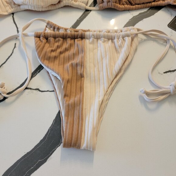 Zaful two tone string bikini size L 8 Cream and tan NWT - Picture 4 of 6